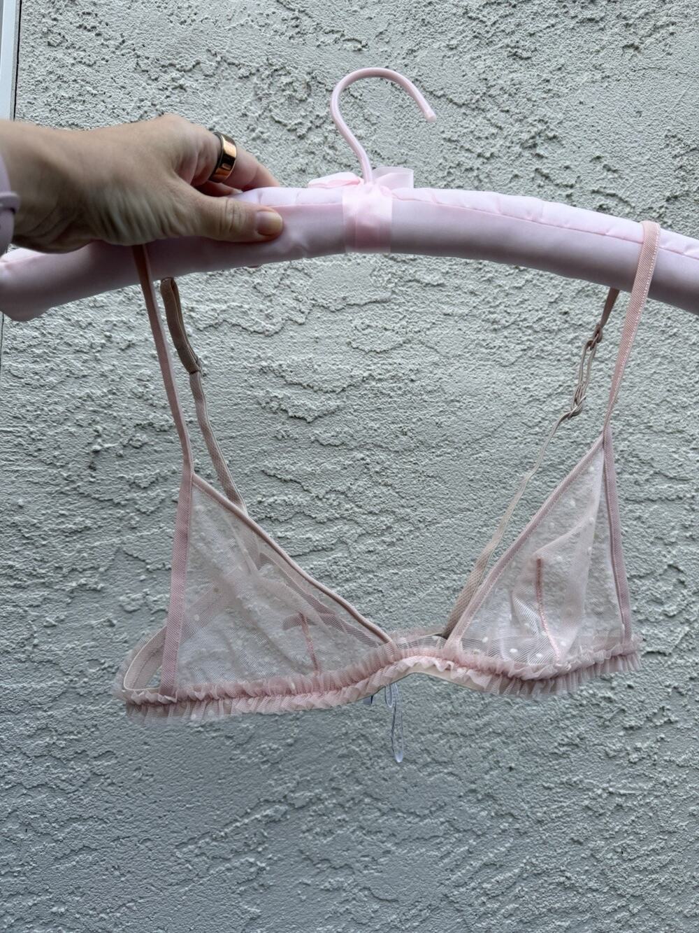 La Perla Polka Dot Pink Lace Bralette Laces See Through - Size 32B